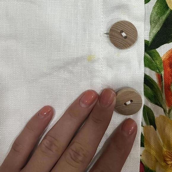 FARM Rio Off-White Picnic Flowers Euroflax Premium Linen Viscose Midi Skirt - Picture 2 of 5